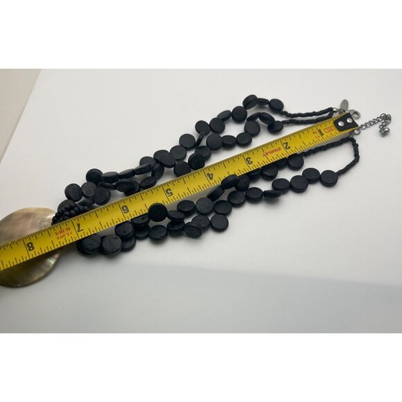 NY & Co Black Beaded Necklace Abalone Shell Statement Pendant Mother of Pearl - Picture 3 of 7